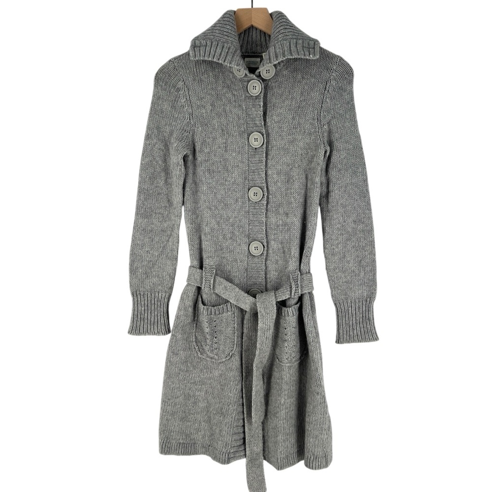 La Redoute Essentials Lambs‎ Wool Alpaca Gray Knit Belted Button-Up Cardigan 6